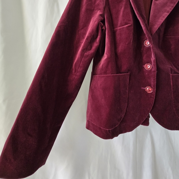 Womens Spiegel Structured Blazer Dark Red Velour Fully Lined Button Closure 12 - Picture 3 of 6